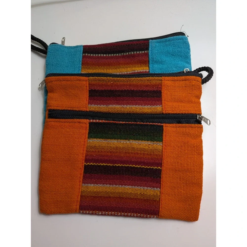 Woven Striped Jewelry Makeup Travel Pouch Set of 3 Wristlet Catchall Bolivia